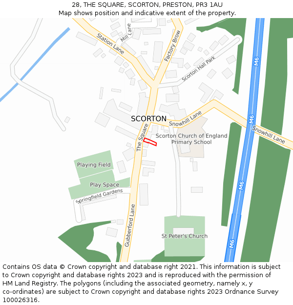 28, THE SQUARE, SCORTON, PRESTON, PR3 1AU: Location map and indicative extent of plot