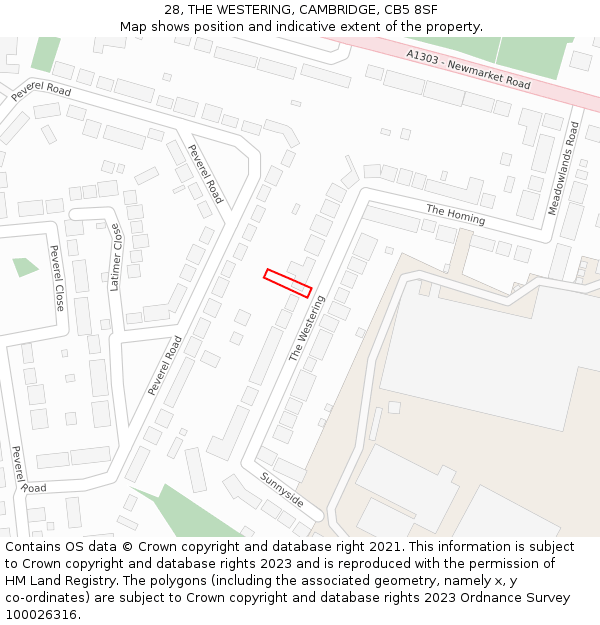 28, THE WESTERING, CAMBRIDGE, CB5 8SF: Location map and indicative extent of plot