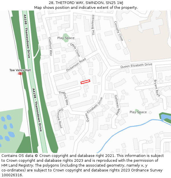 28, THETFORD WAY, SWINDON, SN25 1WJ: Location map and indicative extent of plot