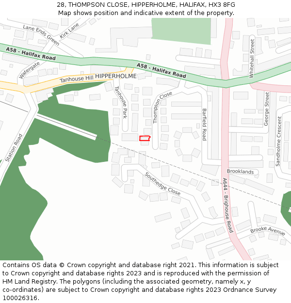 28, THOMPSON CLOSE, HIPPERHOLME, HALIFAX, HX3 8FG: Location map and indicative extent of plot