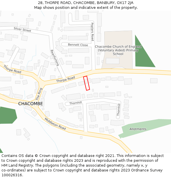 28, THORPE ROAD, CHACOMBE, BANBURY, OX17 2JA: Location map and indicative extent of plot