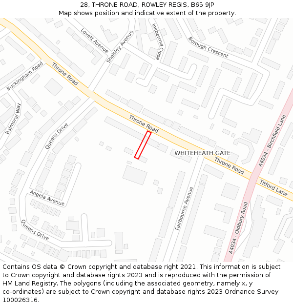 28, THRONE ROAD, ROWLEY REGIS, B65 9JP: Location map and indicative extent of plot