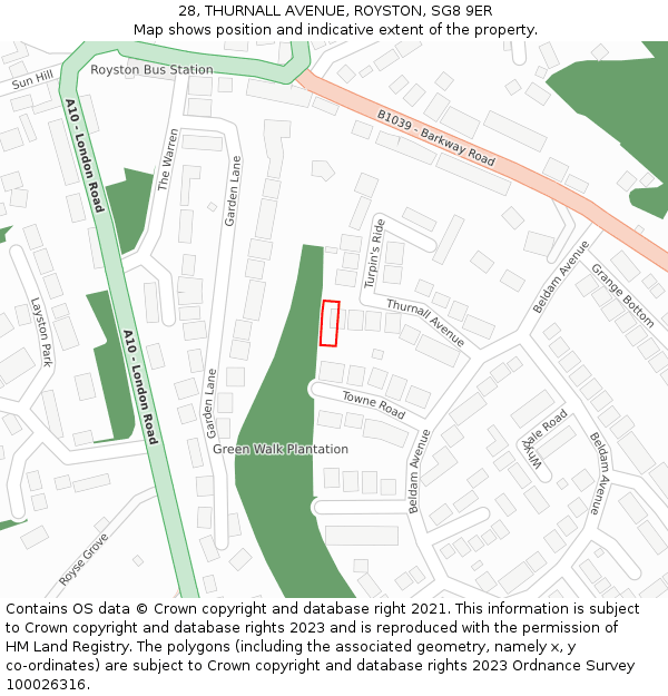 28, THURNALL AVENUE, ROYSTON, SG8 9ER: Location map and indicative extent of plot