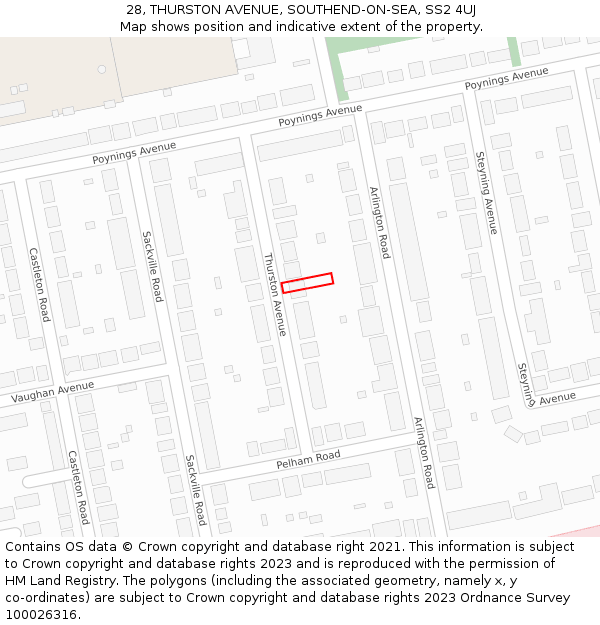28, THURSTON AVENUE, SOUTHEND-ON-SEA, SS2 4UJ: Location map and indicative extent of plot
