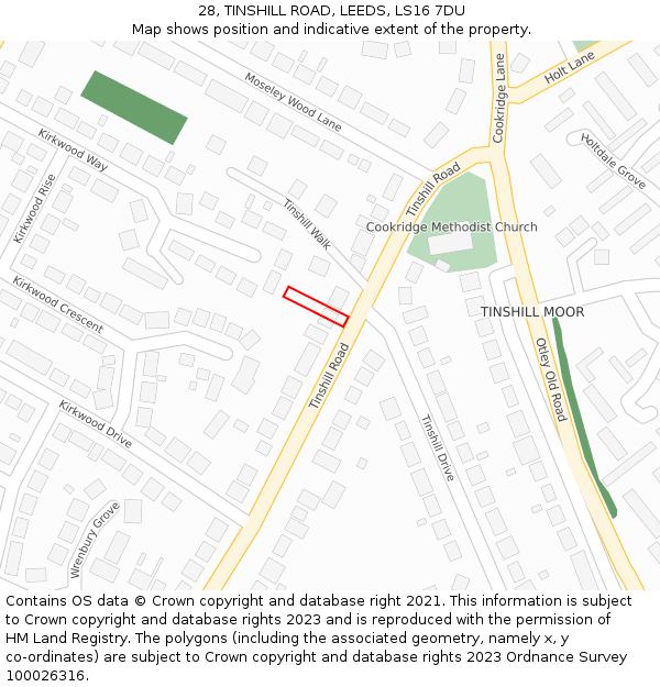 28, TINSHILL ROAD, LEEDS, LS16 7DU: Location map and indicative extent of plot