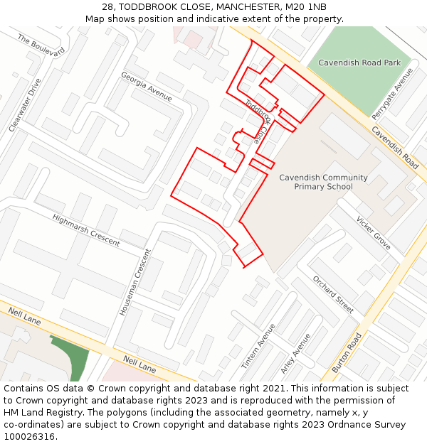 28, TODDBROOK CLOSE, MANCHESTER, M20 1NB: Location map and indicative extent of plot