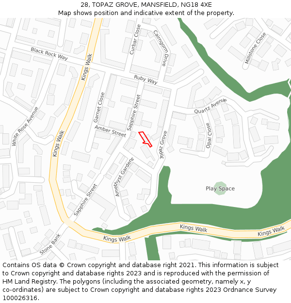 28, TOPAZ GROVE, MANSFIELD, NG18 4XE: Location map and indicative extent of plot