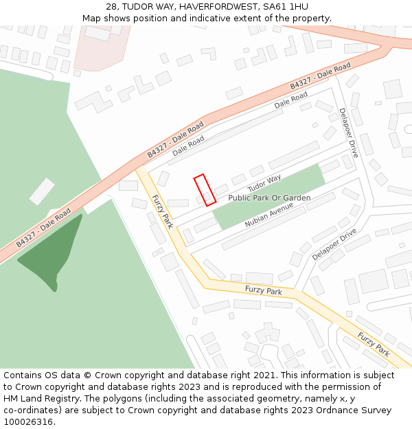 28, TUDOR WAY, HAVERFORDWEST, SA61 1HU: Location map and indicative extent of plot