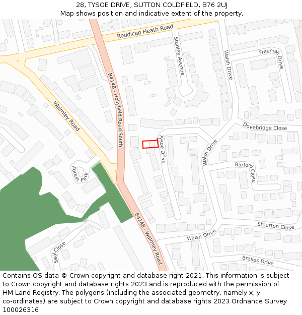 28, TYSOE DRIVE, SUTTON COLDFIELD, B76 2UJ: Location map and indicative extent of plot