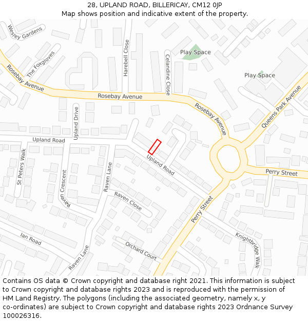28, UPLAND ROAD, BILLERICAY, CM12 0JP: Location map and indicative extent of plot