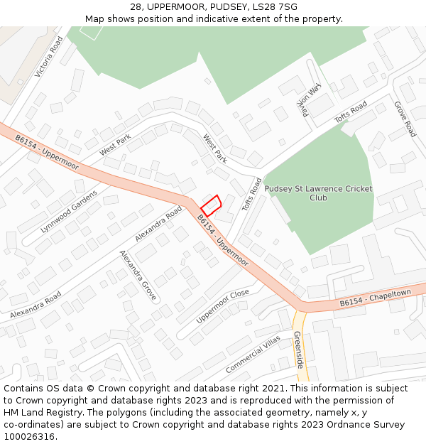 28, UPPERMOOR, PUDSEY, LS28 7SG: Location map and indicative extent of plot