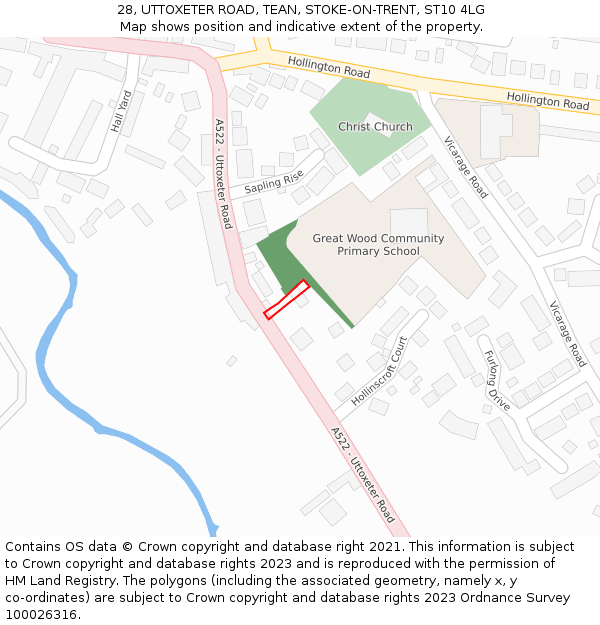 28, UTTOXETER ROAD, TEAN, STOKE-ON-TRENT, ST10 4LG: Location map and indicative extent of plot