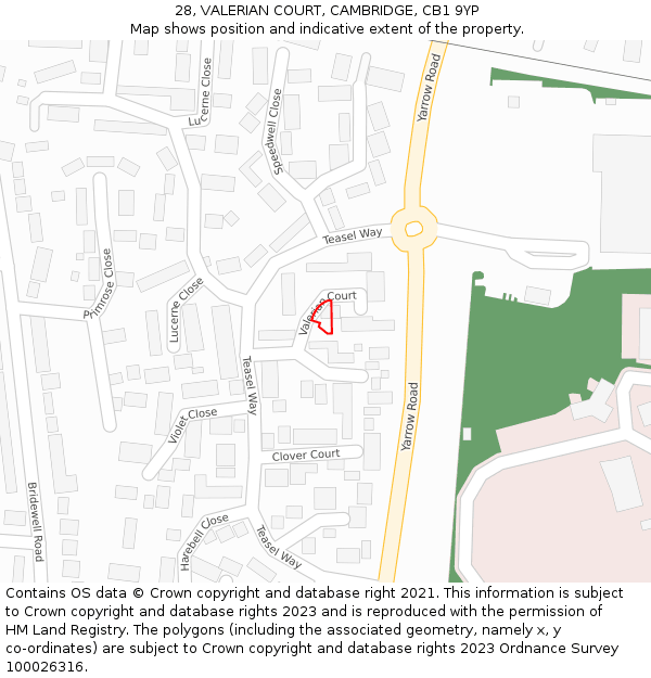 28, VALERIAN COURT, CAMBRIDGE, CB1 9YP: Location map and indicative extent of plot