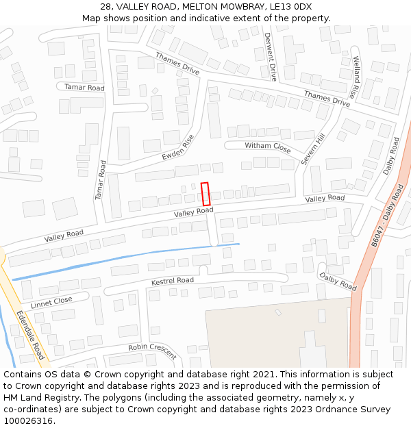 28, VALLEY ROAD, MELTON MOWBRAY, LE13 0DX: Location map and indicative extent of plot