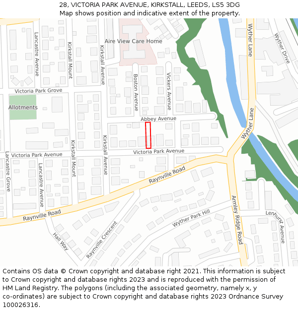 28, VICTORIA PARK AVENUE, KIRKSTALL, LEEDS, LS5 3DG: Location map and indicative extent of plot