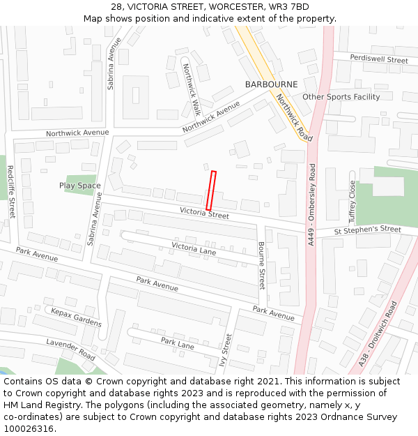 28, VICTORIA STREET, WORCESTER, WR3 7BD: Location map and indicative extent of plot