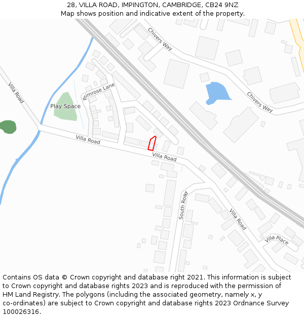 28, VILLA ROAD, IMPINGTON, CAMBRIDGE, CB24 9NZ: Location map and indicative extent of plot