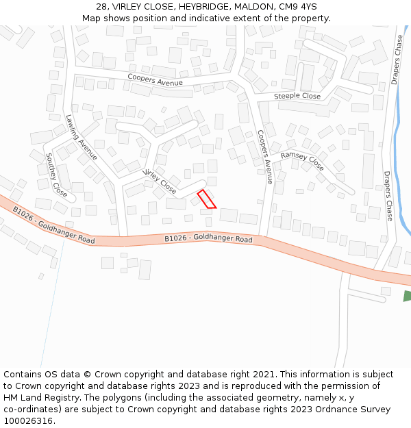 28, VIRLEY CLOSE, HEYBRIDGE, MALDON, CM9 4YS: Location map and indicative extent of plot
