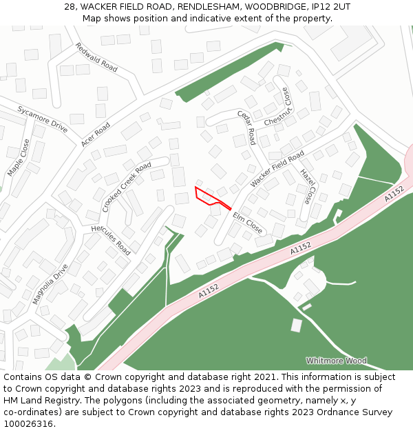 28, WACKER FIELD ROAD, RENDLESHAM, WOODBRIDGE, IP12 2UT: Location map and indicative extent of plot
