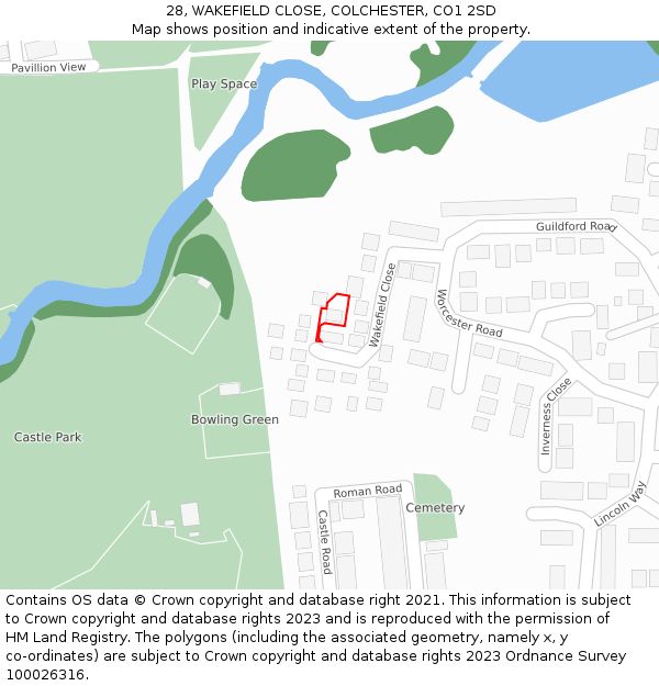 28, WAKEFIELD CLOSE, COLCHESTER, CO1 2SD: Location map and indicative extent of plot