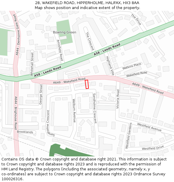28, WAKEFIELD ROAD, HIPPERHOLME, HALIFAX, HX3 8AA: Location map and indicative extent of plot