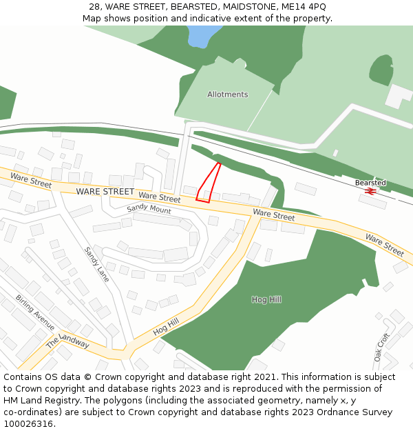 28, WARE STREET, BEARSTED, MAIDSTONE, ME14 4PQ: Location map and indicative extent of plot