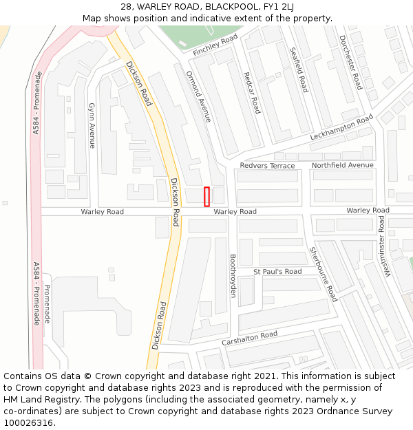 28, WARLEY ROAD, BLACKPOOL, FY1 2LJ: Location map and indicative extent of plot
