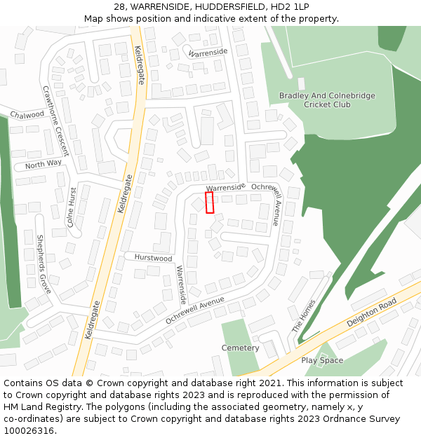 28, WARRENSIDE, HUDDERSFIELD, HD2 1LP: Location map and indicative extent of plot