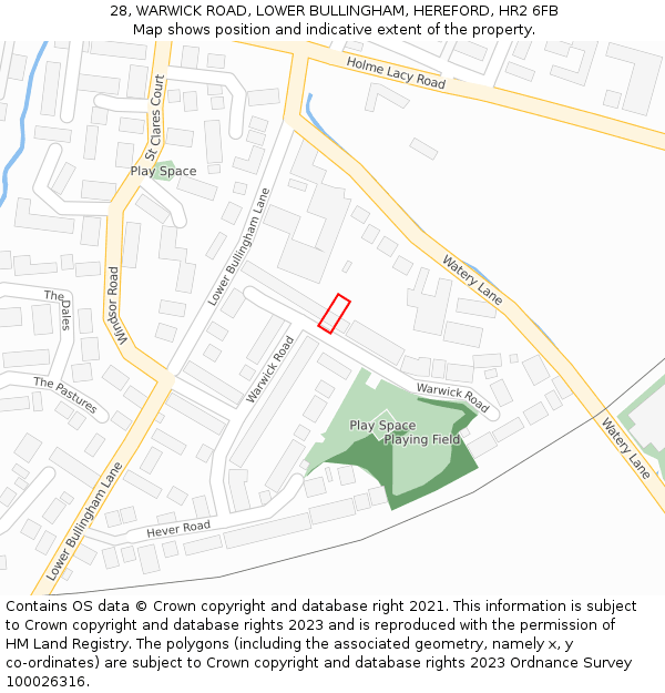 28, WARWICK ROAD, LOWER BULLINGHAM, HEREFORD, HR2 6FB: Location map and indicative extent of plot