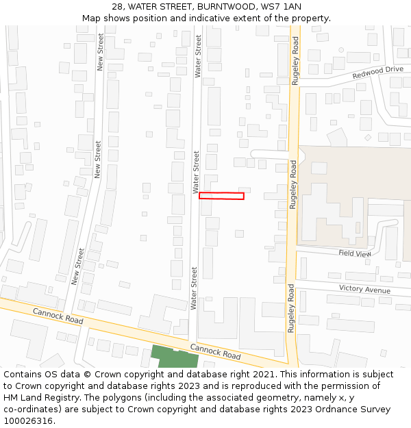 28, WATER STREET, BURNTWOOD, WS7 1AN: Location map and indicative extent of plot