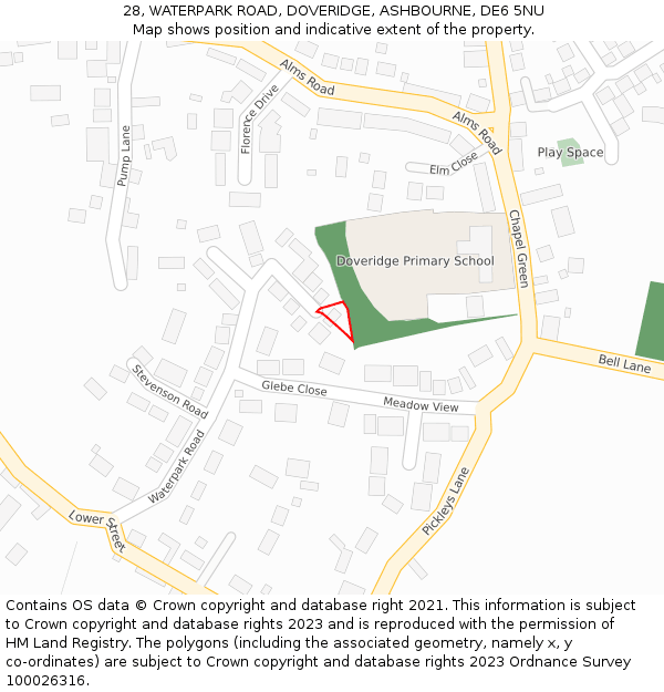 28, WATERPARK ROAD, DOVERIDGE, ASHBOURNE, DE6 5NU: Location map and indicative extent of plot