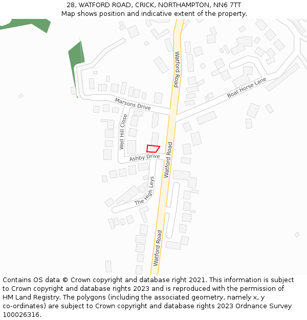 28, WATFORD ROAD, CRICK, NORTHAMPTON, NN6 7TT: Location map and indicative extent of plot