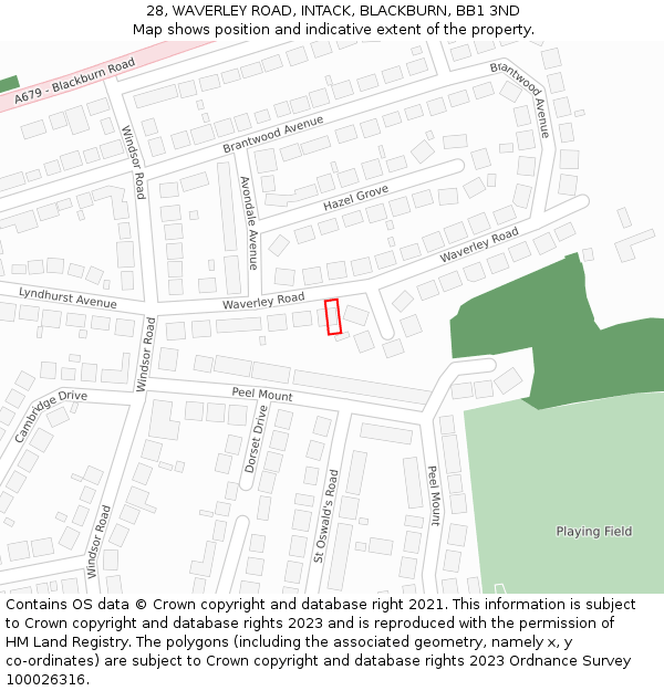 28, WAVERLEY ROAD, INTACK, BLACKBURN, BB1 3ND: Location map and indicative extent of plot