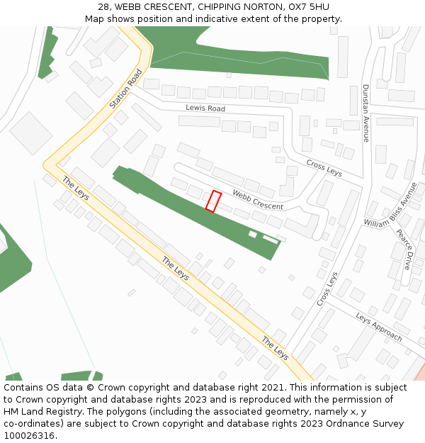 28, WEBB CRESCENT, CHIPPING NORTON, OX7 5HU: Location map and indicative extent of plot