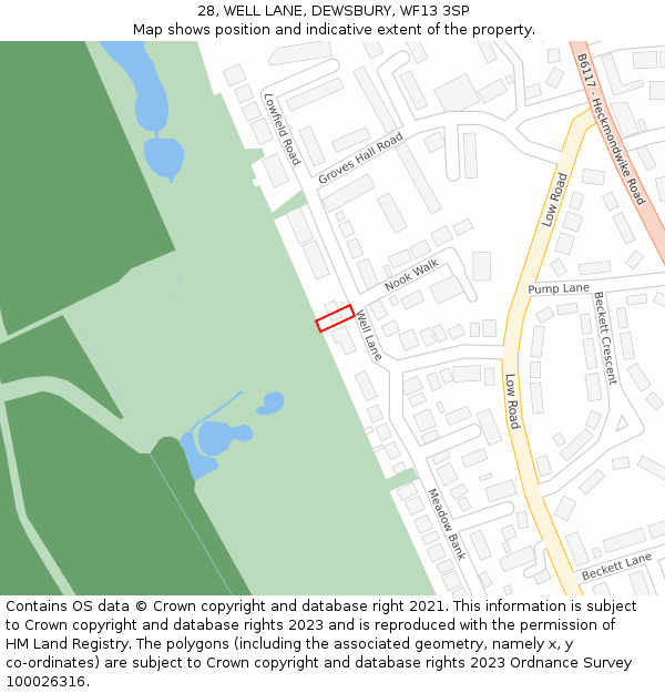 28, WELL LANE, DEWSBURY, WF13 3SP: Location map and indicative extent of plot