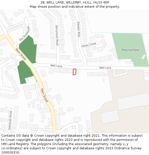 28, WELL LANE, WILLERBY, HULL, HU10 6EP: Location map and indicative extent of plot