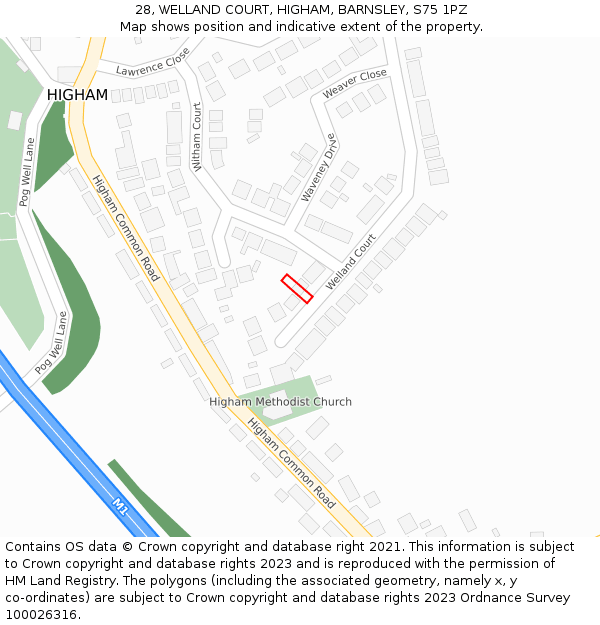 28, WELLAND COURT, HIGHAM, BARNSLEY, S75 1PZ: Location map and indicative extent of plot