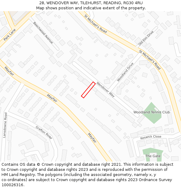 28, WENDOVER WAY, TILEHURST, READING, RG30 4RU: Location map and indicative extent of plot