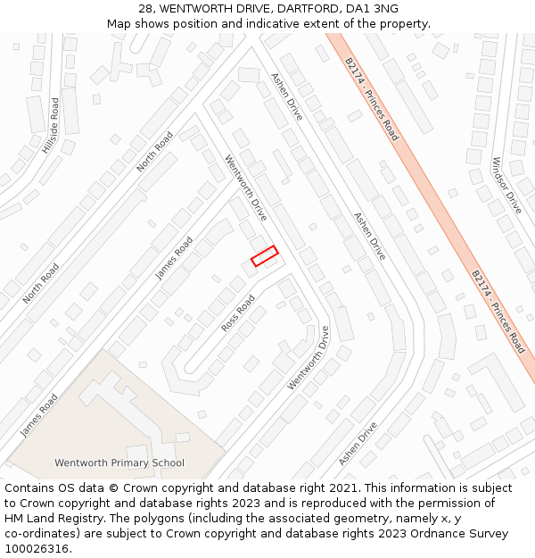 28, WENTWORTH DRIVE, DARTFORD, DA1 3NG: Location map and indicative extent of plot