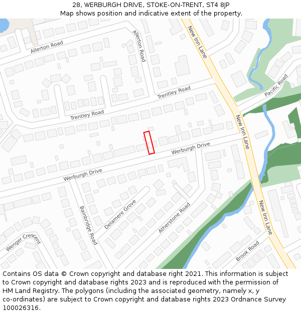28, WERBURGH DRIVE, STOKE-ON-TRENT, ST4 8JP: Location map and indicative extent of plot