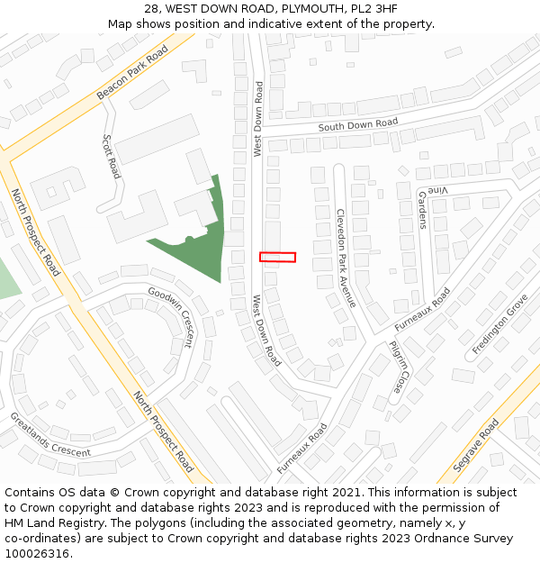 28, WEST DOWN ROAD, PLYMOUTH, PL2 3HF: Location map and indicative extent of plot
