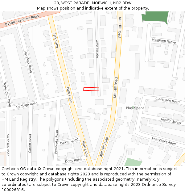 28, WEST PARADE, NORWICH, NR2 3DW: Location map and indicative extent of plot