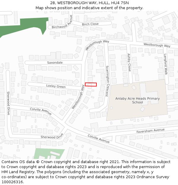 28, WESTBOROUGH WAY, HULL, HU4 7SN: Location map and indicative extent of plot