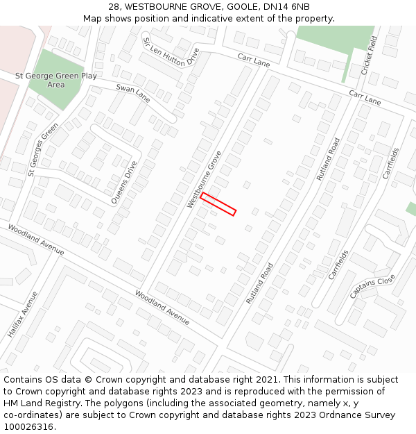 28, WESTBOURNE GROVE, GOOLE, DN14 6NB: Location map and indicative extent of plot