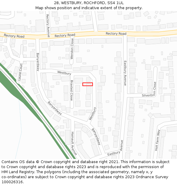 28, WESTBURY, ROCHFORD, SS4 1UL: Location map and indicative extent of plot