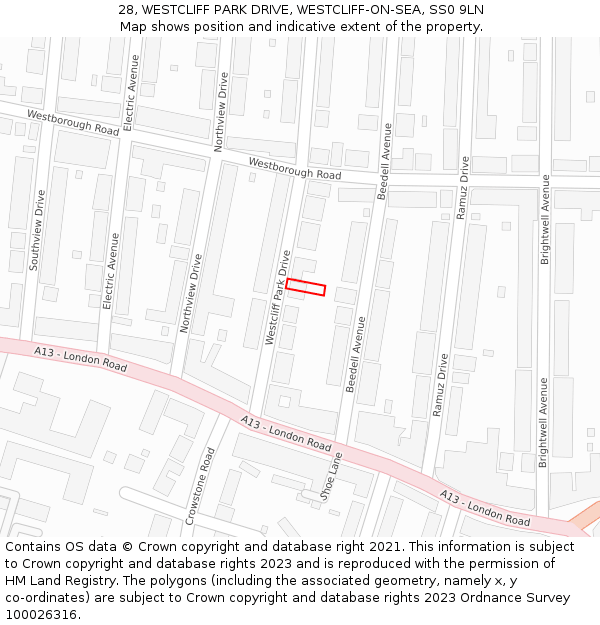 28, WESTCLIFF PARK DRIVE, WESTCLIFF-ON-SEA, SS0 9LN: Location map and indicative extent of plot