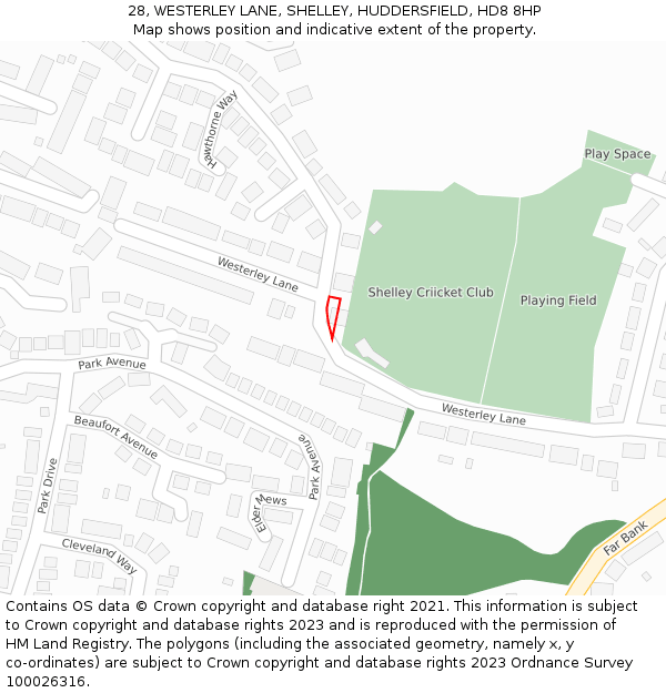 28, WESTERLEY LANE, SHELLEY, HUDDERSFIELD, HD8 8HP: Location map and indicative extent of plot