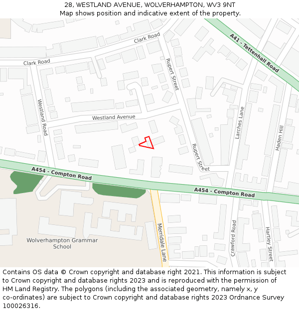 28, WESTLAND AVENUE, WOLVERHAMPTON, WV3 9NT: Location map and indicative extent of plot