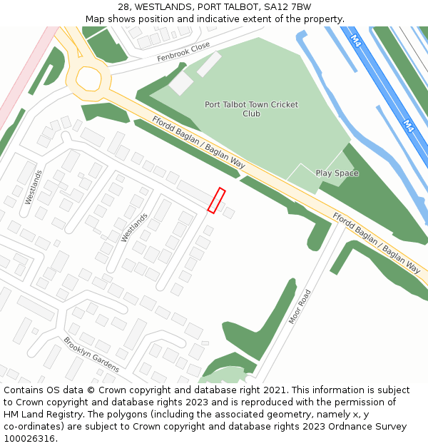 28, WESTLANDS, PORT TALBOT, SA12 7BW: Location map and indicative extent of plot