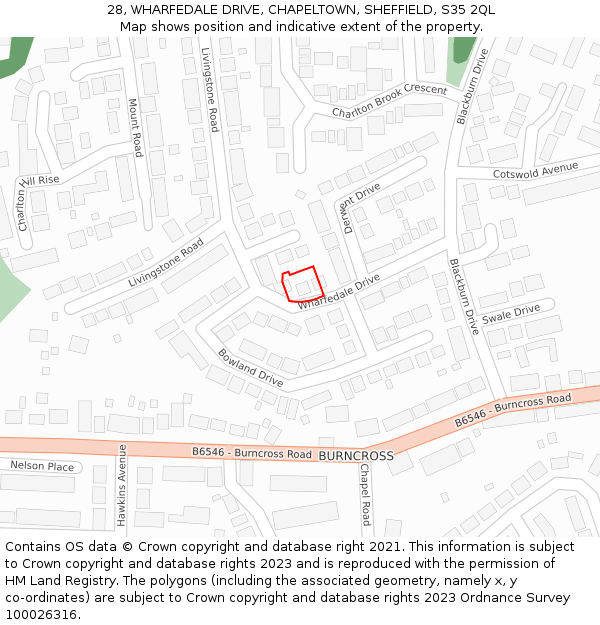 28, WHARFEDALE DRIVE, CHAPELTOWN, SHEFFIELD, S35 2QL: Location map and indicative extent of plot